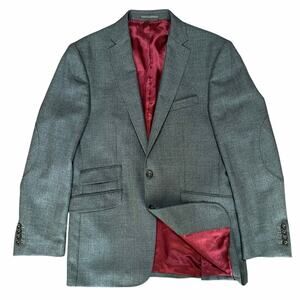 Charles Tyrwhitt Tailored Fit Blazer Grey Wool Elbow Patches Burgundy Lining 40R